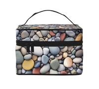 Pebble Stone -Print Large Makeup Organizer for Travel - Waterproof Cosmetic Bag with Compartments & Straps, Premium Twill Fabric, for Gym & Professionals.