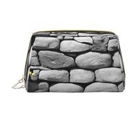 (Pebble Stone) Print Pu Leather Makeup Bag with Zipper Pocket Compact Organizer for Travel/Purse