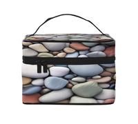 Pebble Stone -Print Waterproof Large Cosmetic Bag for Travel & Gym, Makeup Organizer with 4 Elastic Straps & Compartments,Premium Twill Fabric.