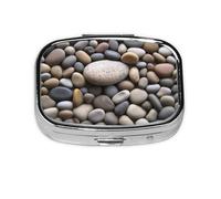 Pebble Stone Printed Square Pill Organizer with 2 Compartments, Portable Mini Pill Box Pill Case for Medicine, Vitamin, Fish Oil, Supplements