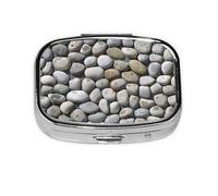 Pebble Stone Printed Square Pill Organizer with 2 Compartments, Portable Mini Pill Box Pill Case for Medicine, Vitamin, Fish Oil, Supplements