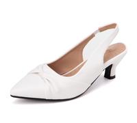 Pebbled Leather Pointed Toe Kitten Heels (Sizes 32-54) 4cm Slip-On Mules with Open Back - Spring Summer Fall Wide Fit Slingback Sandals,White,6 UK