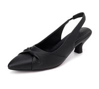 Pebbled Leather Pointed Toe Kitten Heels (Sizes 32-54) 4cm Slip-On Mules with Open Back - Spring Summer Fall Wide Fit Slingback Sandals,Black,16 UK