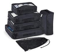 Pebbler 5 Piece Packing Cubes for Travel in Sizes (X-Large, Large, Medium, Small) by | Organizers for Suitcases, Carry Ons, Duffle Bags, Backpacks, Moving | Bonus Laundry Bag, Midnight Black, L