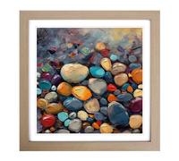 Pebbles Abstract Expressionism No.1 Framed Print | 18x18 Inch Oak Framed Wall Art | Ready to Hang | Eclectic Historical Picture | Living Room Bedroom Lounge Office