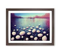 Pebbles By The River Framed Print | A3 Walnut Framed Wall Art | Ready to Hang | Modern Landscape Picture | Living Room Bedroom Lounge Office