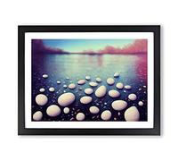 Pebbles By The River Framed Print | A4 Black Framed Wall Art | Ready to Hang | Modern Landscape Picture | Living Room Bedroom Lounge Office