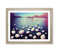 Pebbles By The River Framed Print | A4 Oak Framed Wall Art | Ready to Hang | Modern Landscape Picture | Living Room Bedroom Lounge Office