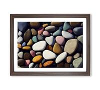 Pebbles By The River Framed Wall Art Print A2 Walnut