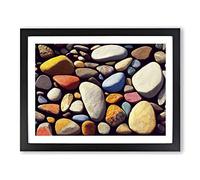 Pebbles By The River Vol.3 Framed Print | A2 Black Framed Wall Art | Ready to Hang | Modern Landscape Picture | Living Room Bedroom Lounge Office