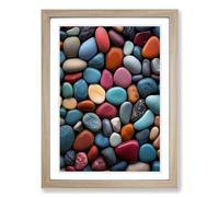 Pebbles Colour Field No.2 Framed Wall Art Print, Ready to Hang Picture for Living Room Bedroom Home Office, Oak A2 (48 x 66 cm)