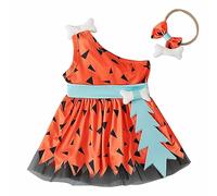 Pebbles Costume for Toddler Kids Baby Girl Boy Cosplay Historical Cavegirl Caveman Halloween Dress Up Birthday Outfit Photo Props A-Red 3-6 Months