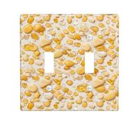 Pebbles Double Light Switch Cover Plate, Natural Organic Drops Stones Summer Yellow Plastic Standard Size Switch Plate Decorative for Living Room Bedroom Home Office Decor