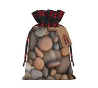 Pebbles in the beach Print Christmas Drawstring Bags Snack Wrap, Reusable Holiday Treat Sacks for Presents S