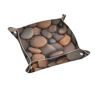 Pebbles in The Beach Print Leather Catchall Tray,Desk Organizer for Keys,Wallet, Valet Tray for Home,Office