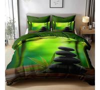 Pebbles King Size Duvet Cover Sets Green Bamboo Bedding Set, 3D Print Ultra Soft Microfiber Quilt Cover 220x230cm Comforter Covers with Zippe and 2 Pillowcases A-1391
