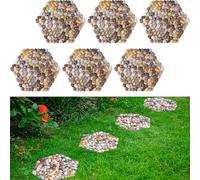 Pebbles Polished Gravel, River Rock Stepping Stones Pavers Outdoor for Garden, Set of 6 (Hexagon)