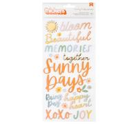 Pebbles Sunny Bloom Thickers Stickers 80/Pkg-Phrase, Gold Foil Foam