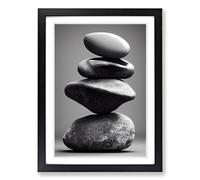 Pebbles Zen Stones Stacked Vol.1 Framed Print | A2 Black Framed Wall Art | Ready to Hang | Modern Nature Picture | Living Room Bedroom Lounge Office