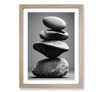 Pebbles Zen Stones Stacked Vol.1 Framed Print | A2 Oak Framed Wall Art | Ready to Hang | Modern Nature Picture | Living Room Bedroom Lounge Office