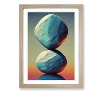 Pebbles Zen Stones Stacked Vol.2 Framed Print | A2 Oak Framed Wall Art | Ready to Hang | Modern Nature Picture | Living Room Bedroom Lounge Office