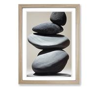 Pebbles Zen Stones Stacked Vol.3 Framed Print | A2 Oak Framed Wall Art | Ready to Hang | Modern Nature Picture | Living Room Bedroom Lounge Office