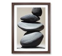 Pebbles Zen Stones Stacked Vol.3 Framed Print | A2 Walnut Framed Wall Art | Ready to Hang | Modern Nature Picture | Living Room Bedroom Lounge Office