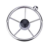 11 inch Destroyer Sport Boat Steering Wheel Stainless Steel 5 Spoke 25 Degree with Knob & Black Center Cap