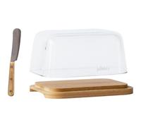 Pebbly - Butter Dish With Butter Knife, Glass / Bamboo - Clear