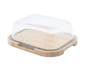 Pebbly - Cheese Dome 21,5x27 cm, Bamboo / Glass - Clear