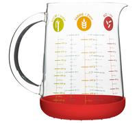 Pebbly Glass Measuring Jug - 1 Litre Silicone and Multi-Coloured Glass Measuring Jug - 11.9cm x 11.9cm x 15.8cm.