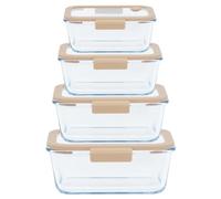 Pebbly PKV-056 Set of 5 Rectangular Storage Containers & Vacuum Pump, Glass, Transparent