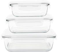 Pebbly pkv-3srb Rectangular Boxes, Set of 3/21 x 15 x 15 cm Clear Glass | Set of 3 (rectangular), store, heat and transport your food, 100% airtight and stackable