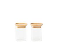 Pebbly - Set of 2 square bamboo and glass canisters - 2 x 240ml - ideal for storing spices and herbs