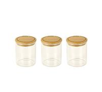 Pebbly Set of 3 Round containers for Spices and ingredients-180 ml, Borosilicate glass, bamboo, silicone, Natural, Set 3 boîtes à épices-180ml