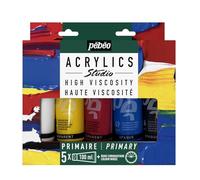 PEBEO Acrylic Paint Set, Titanium White, Primary Yellow, Primary Magenta, Primary Cyan, and Mars Black, 5 x 100 ML