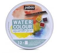 Pebeo Aquarelle Fine Watercolour Round Tin Set of 12 Half Pans & 1 Pocket Brush