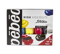 Pebeo high viscosity studio acrylics 5x 100 ml tubes ( Black, Red , Blue, Yellow , White )