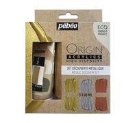 PEBEO Pébéo-Origin Acrylics-Discovery Set 3x60 ml, Gold, Silver and Copper
