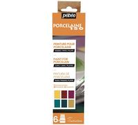 Pébéo Porcelain 150 Starter Set Gloss - 6 x 20 ml Bottles Porcelain Paint in Assorted Colours - Marseilles Yellow, Ruby Red, Fuchsia, Turquoise, Sapphire Blue, Gold