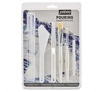 Pébéo - Pouring Experiences Accessories Set - 2 Painting Knives, 2 Brushes, 1 Marbling Tool, 1 Spatula and 5 Pipettes, White