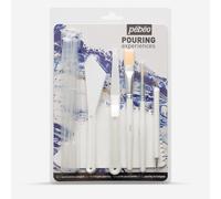 Pébéo - Pouring Experiences Accessories Set - 2 Painting Knives, 2 Brushes, 1 Marbling Tool, 1 Spatula and 5 Pipettes, White