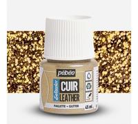 PEBEO - Setacolor Leather - Acrylic Paint for Leather and Leatherette - Customization Bag, Shoe, Sneaker - Scratch resistance, folds, rubbing - Glitter Effect - Gold glitter - 45 ml