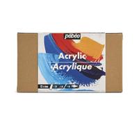 Pébéo - Studio Acrylics - Set 12 Tubes 20 Ml Assorted Colours + Accessories - Acrylic Painting Kit for Artist and Beginner - Brushes + Spatula + Canvas - Luminous Colours
