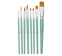 Pebeo Synthetic Fiber Brushes for Crafts, Flat & Round Brushes, Set of 8 (Flat 2/4/10/18, Round 0/4/6/8), FSC Certified, Short Axis