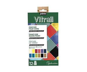 Pébéo Vitrail Exploration Set - Glass Painting Kit - Transparent and Glossy Glass Paint - 12 x 20 ml Bottles in Assorted Colours