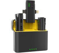 pebuwet Wireless Lavalier Microphone with Noise Cancellation,40H Working Time with Charging Case-Mini mics for iPhone/ipad/Android/PC-Video Recording,Interviews,Live Streaming (Double Nip, Yellow)