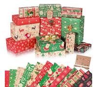 Pecehom 12pcs Christmas Wrapping Paper,Recyclable Kraft Paper 50 * 70CM in Folded Sheets with 12 Unique Xmas Theme Pattern Designs(Bonus 10m Jute String and 10 Gift Tags)