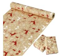 Pecehom Christmas Wrapping Paper Roll,44cm x 15M Kraft Recyclable Package Paper Printed with White Elk Christmas Tree Snowflakes For Birthday Xmas Party Present Decorations (Elk)