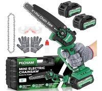 PECHAM 8 Inch Mini Chainsaw Cordless, 800W Brushless Motor Electric Saw with 2×3.0Ah Batteries & 2 Chains, Lightweight Handheld Chainsaw with Safety Lock for Tree Pruning, Wood Cutting